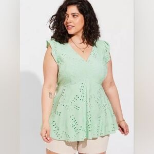 TORRID - Eyelet Ruffle Sleeve Babydoll Top